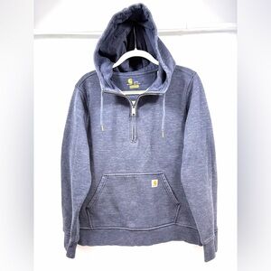 Carhartt Womens Large Blue Quarter Zip Hoodie Relaxed Fit Fleece Lined
